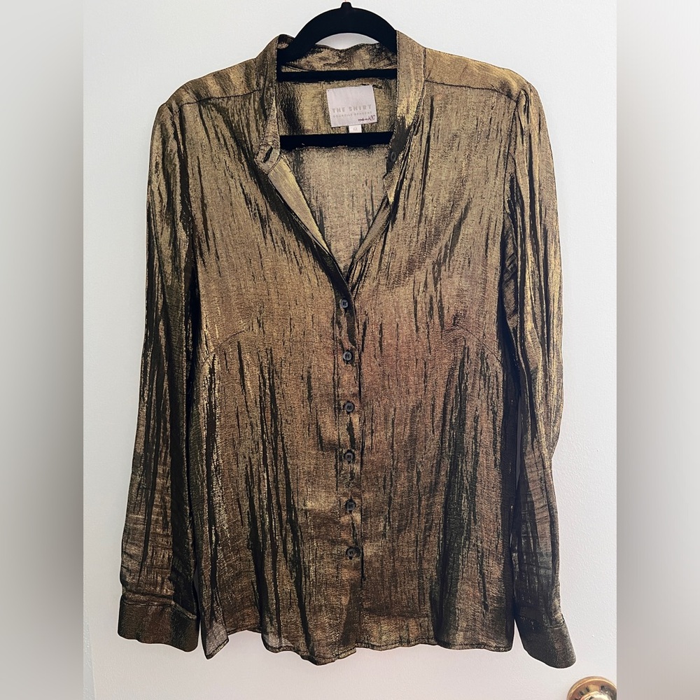 The Shirt vintage gold lame button up blouse